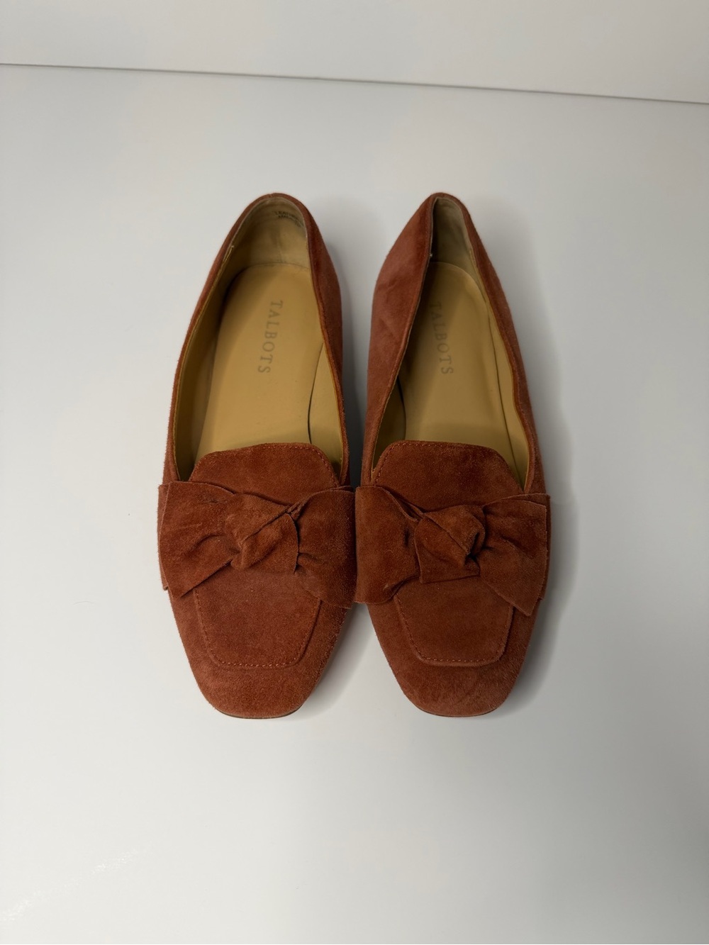 Talbots Stella Bow Loafers Amber Rust Suede Flats Size 7M
